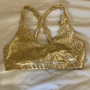 Carbon 38 gold leopard cheetah print sports bra small